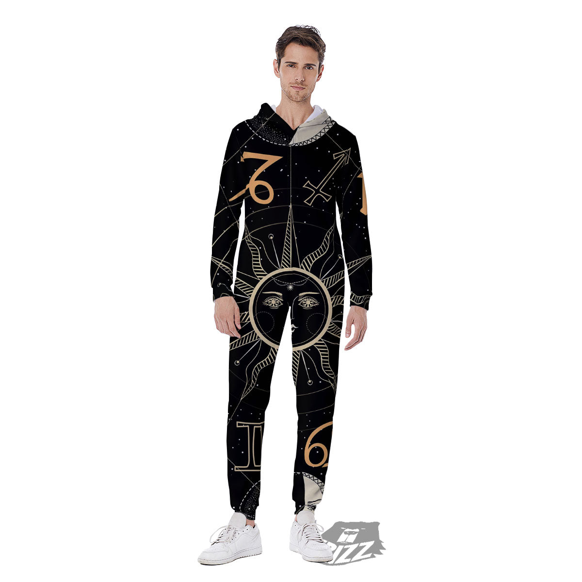 Moon And Vintage Sun Print Men's Jumpsuit-grizzshop