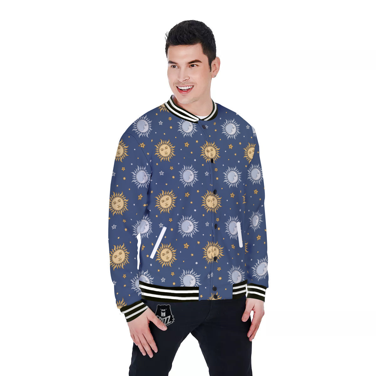 Moon And Vintage Sun Print Pattern Baseball Jacket-grizzshop
