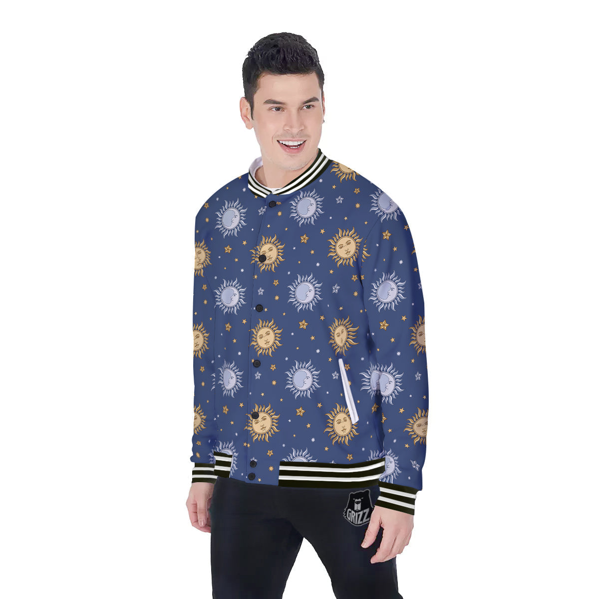 Moon And Vintage Sun Print Pattern Baseball Jacket-grizzshop