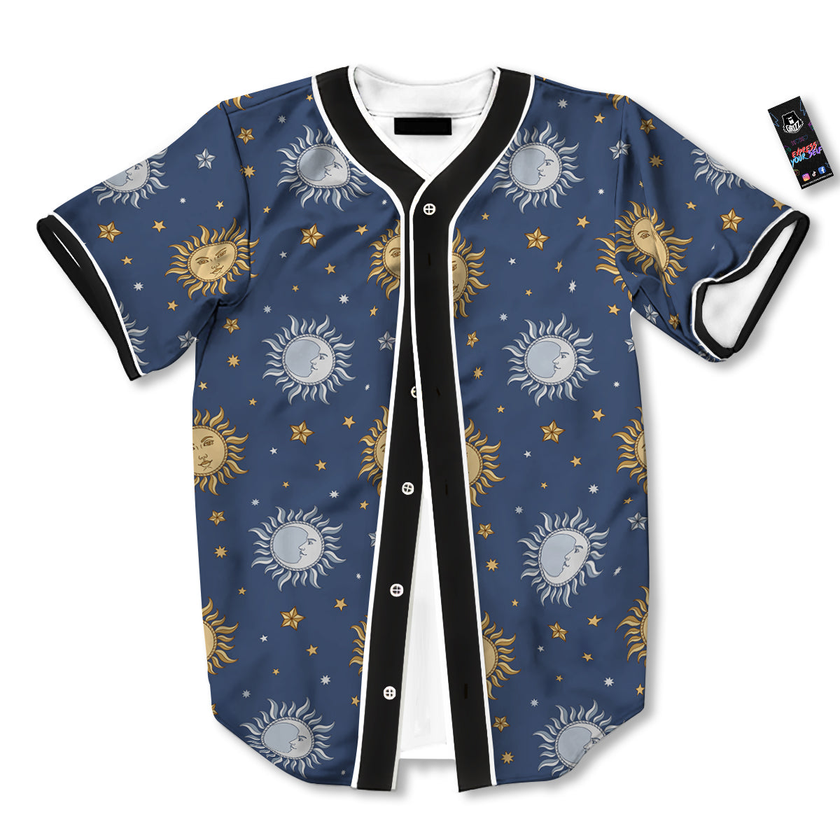 Moon And Vintage Sun Print Pattern Baseball Jersey-grizzshop