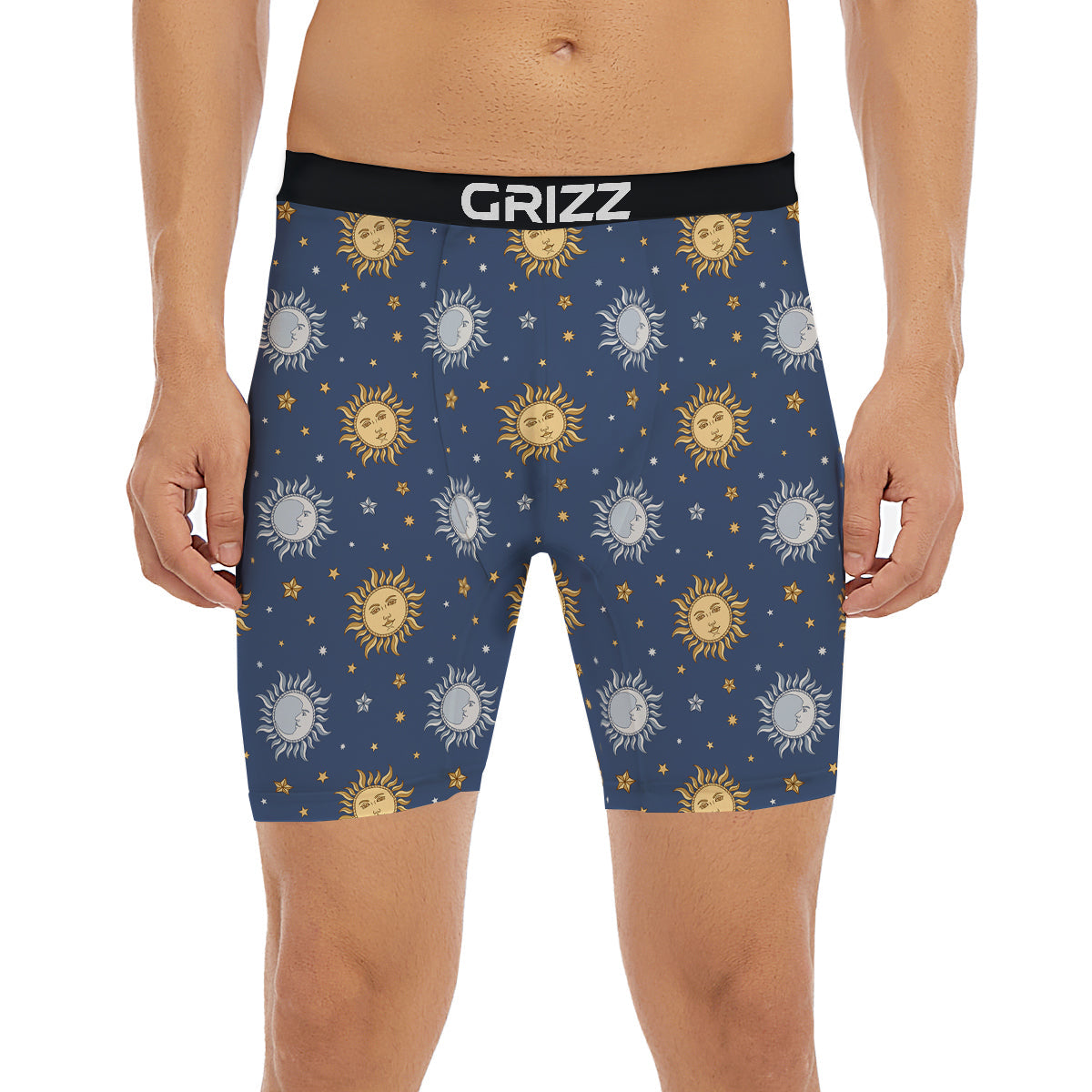 Moon And Vintage Sun Print Pattern Boxer Briefs-grizzshop
