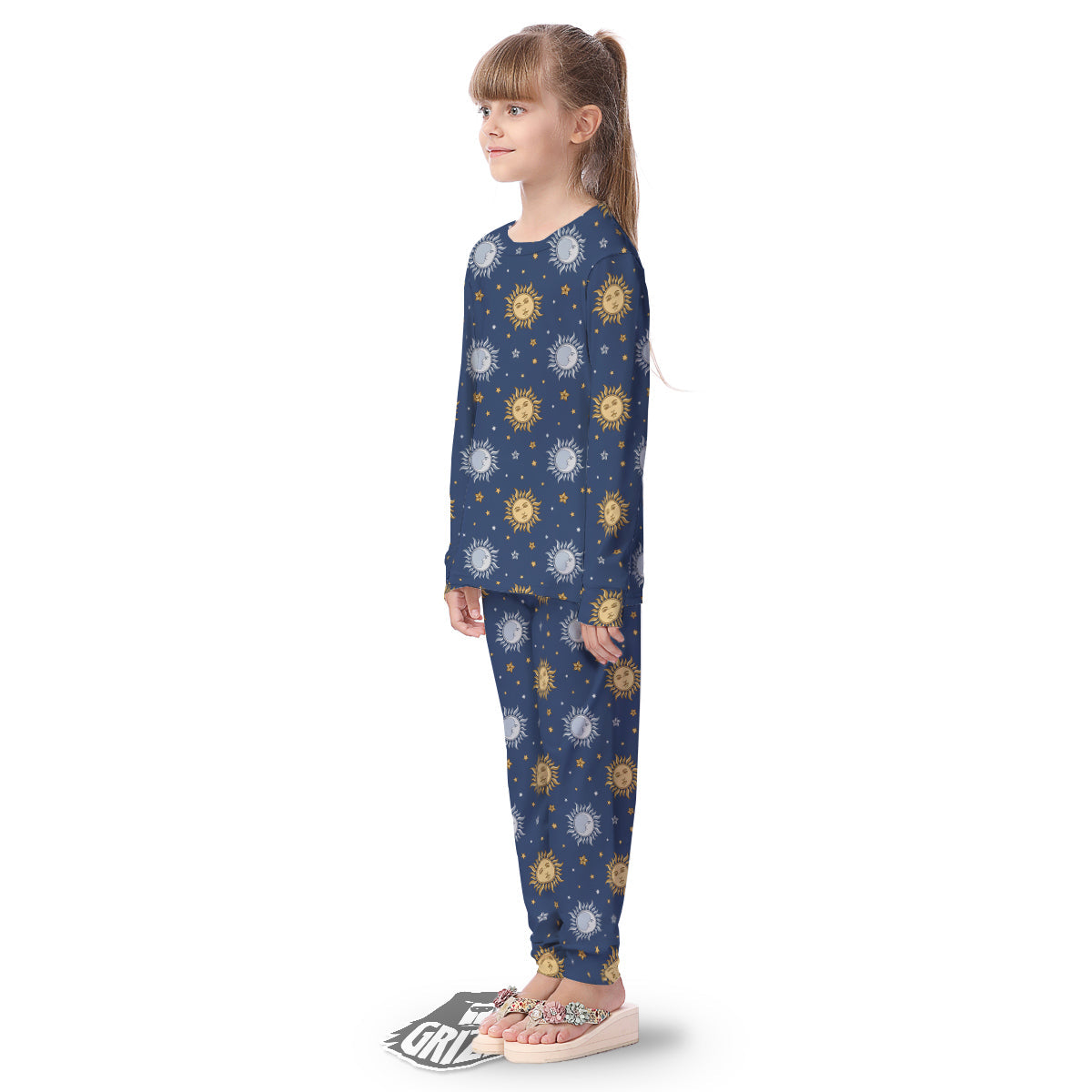 Moon And Vintage Sun Print Pattern Kid's Pajamas-grizzshop