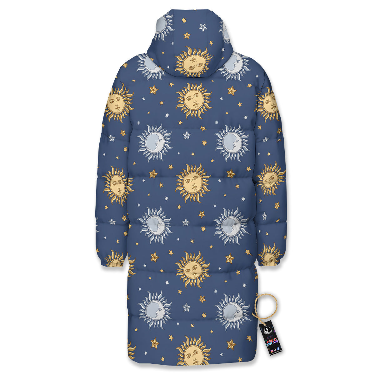 Moon And Vintage Sun Print Pattern Long Down Jacket-grizzshop