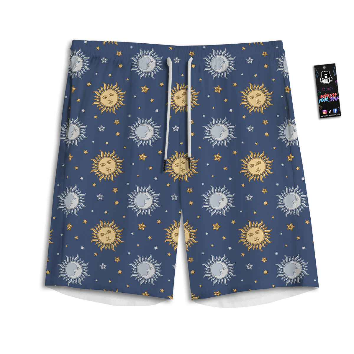 Moon And Vintage Sun Print Pattern Men's Athletic Shorts