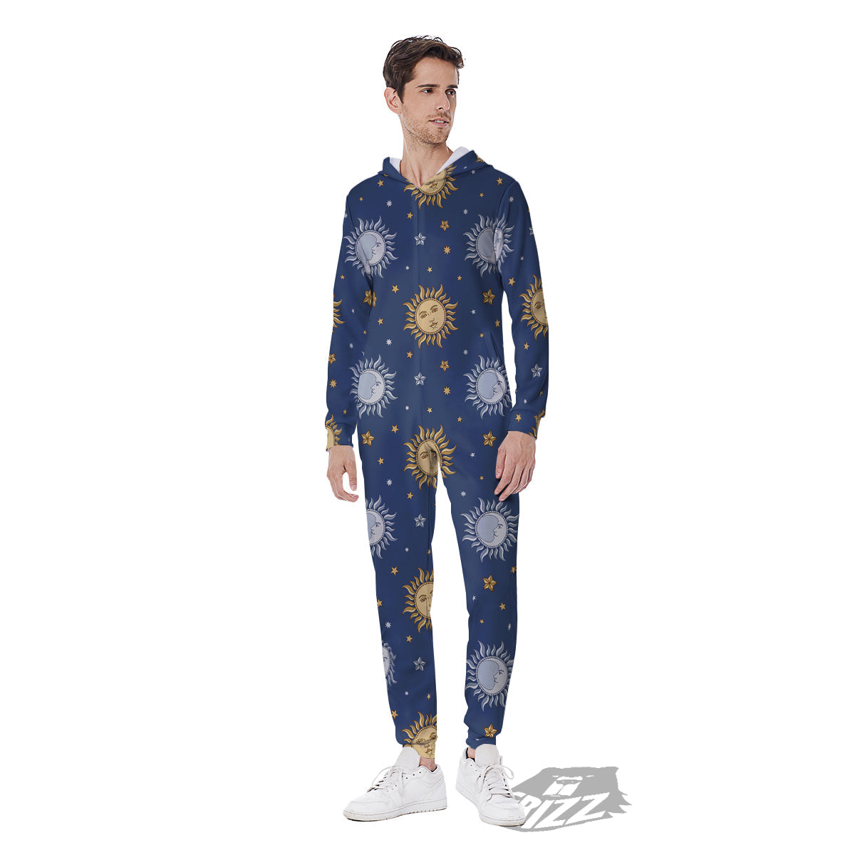 Moon And Vintage Sun Print Pattern Men's Jumpsuit-grizzshop
