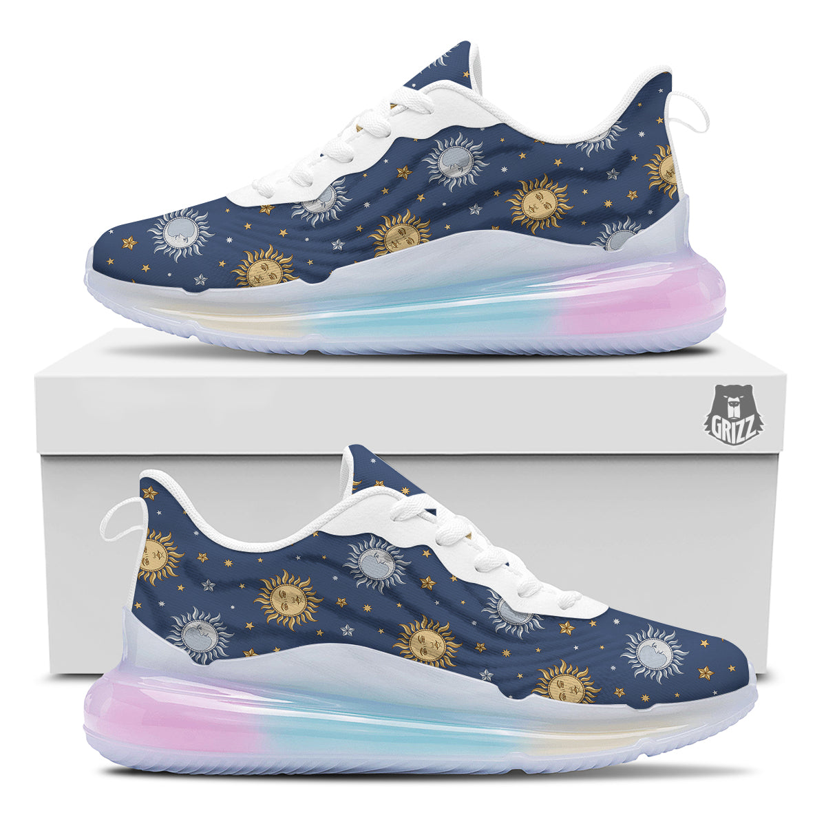 Moon And Vintage Sun Print Pattern Running Sneakers-grizzshop