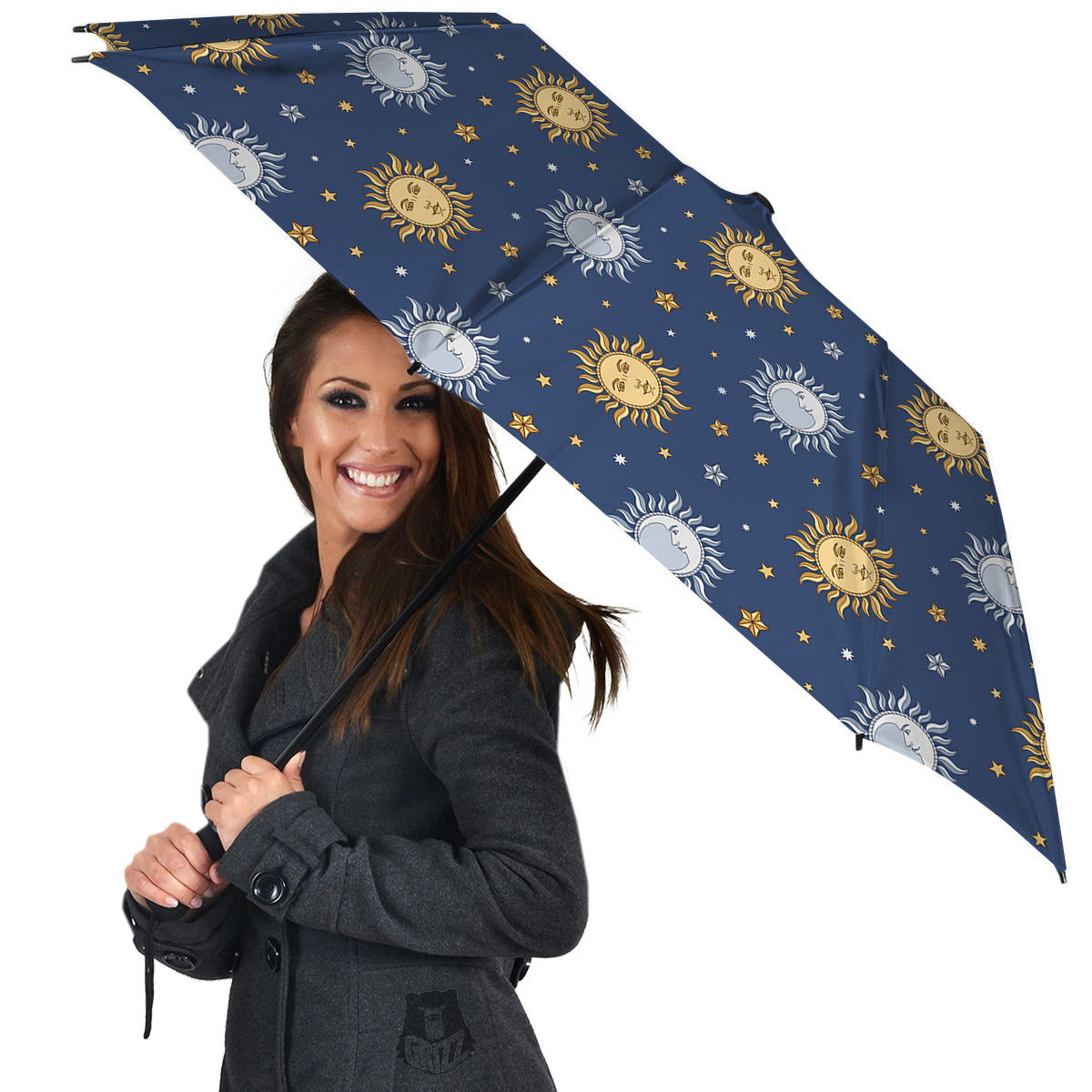 Moon And Vintage Sun Print Pattern Umbrella-grizzshop