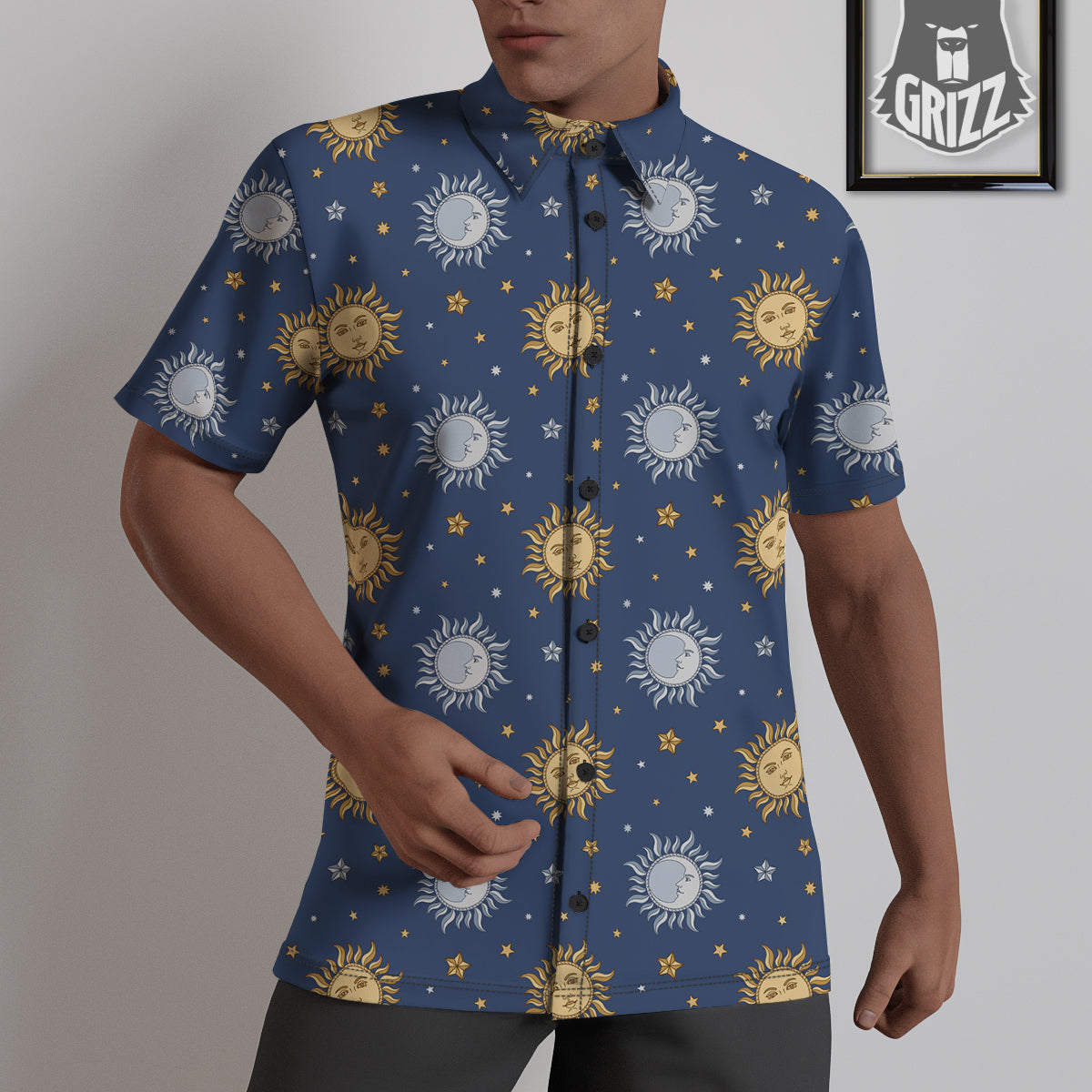 Moon And Vintage Sun Print Pattern Untucked Shirts-grizzshop