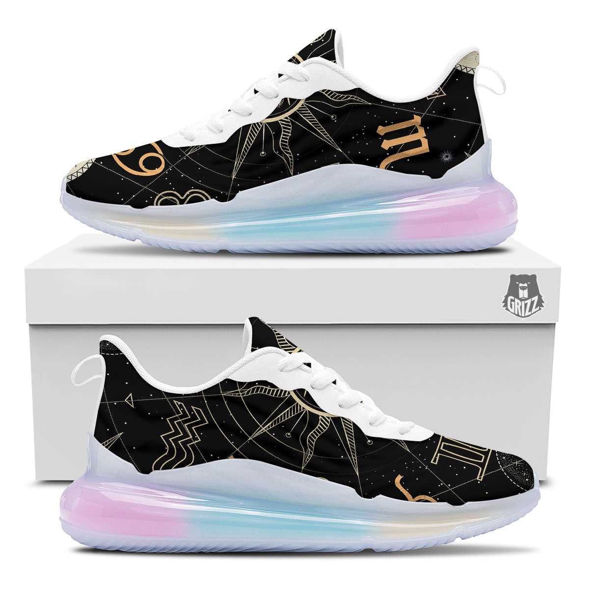Moon And Vintage Sun Print Running Sneakers-grizzshop