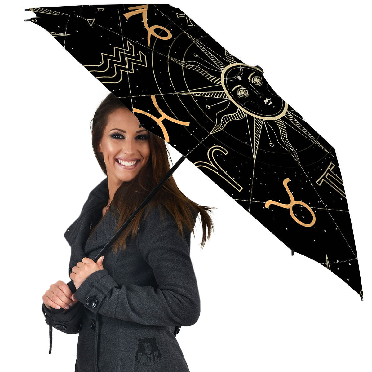 Moon And Vintage Sun Print Umbrella-grizzshop