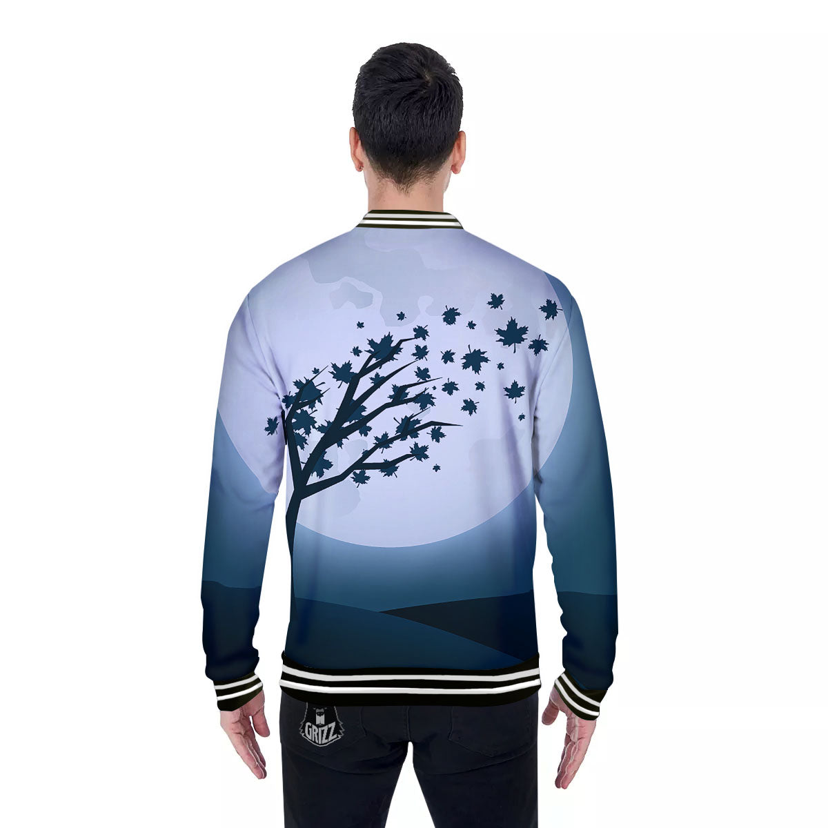 Moon Full Autumn Print Baseball Jacket-grizzshop