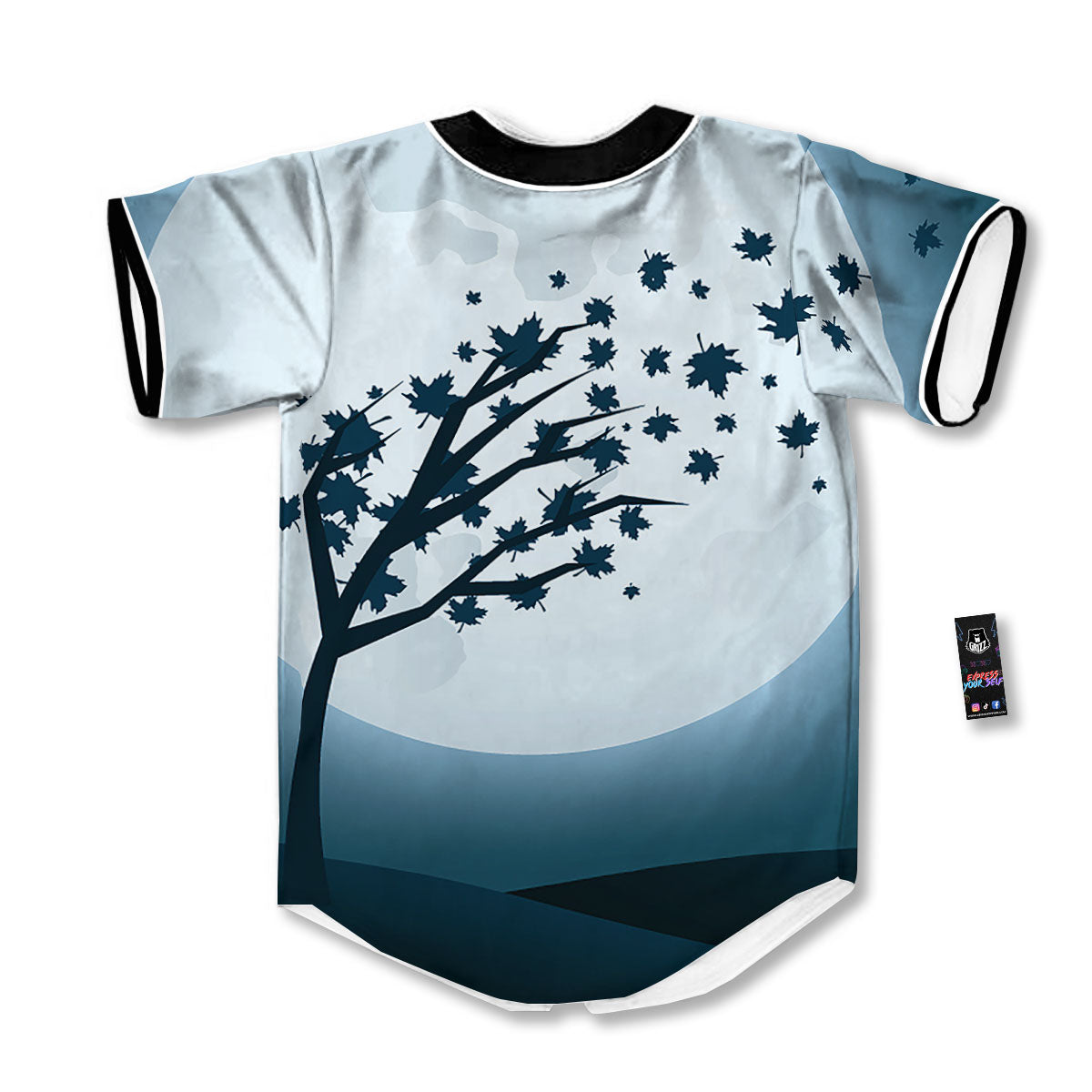 Moon Full Autumn Print Baseball Jersey-grizzshop