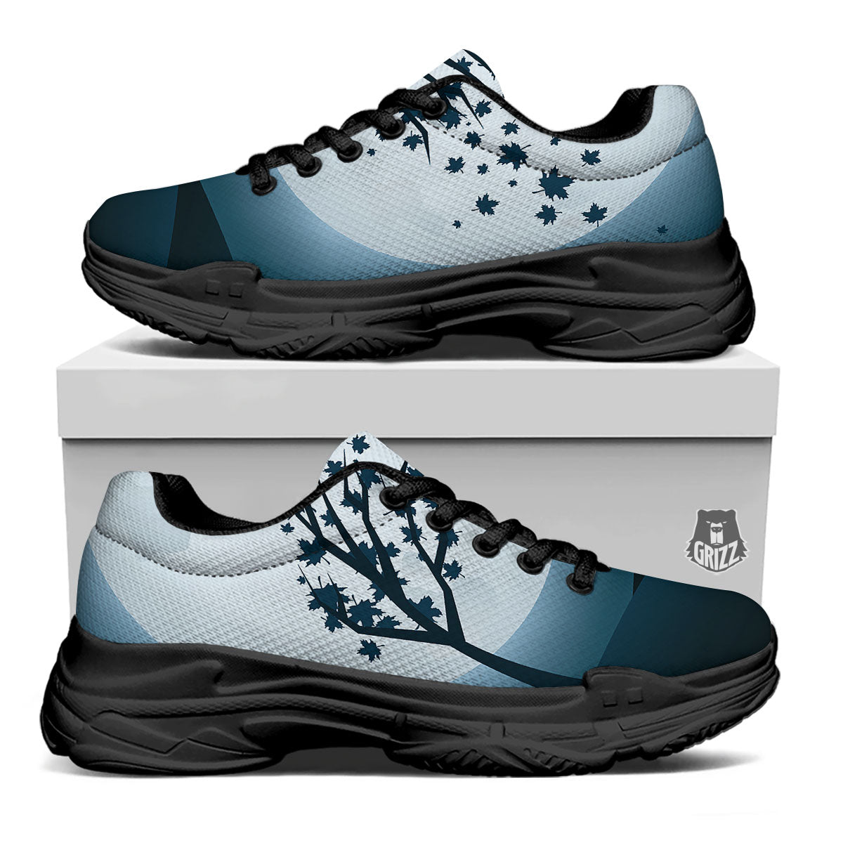 Moon Full Autumn Print Black Chunky Shoes-grizzshop