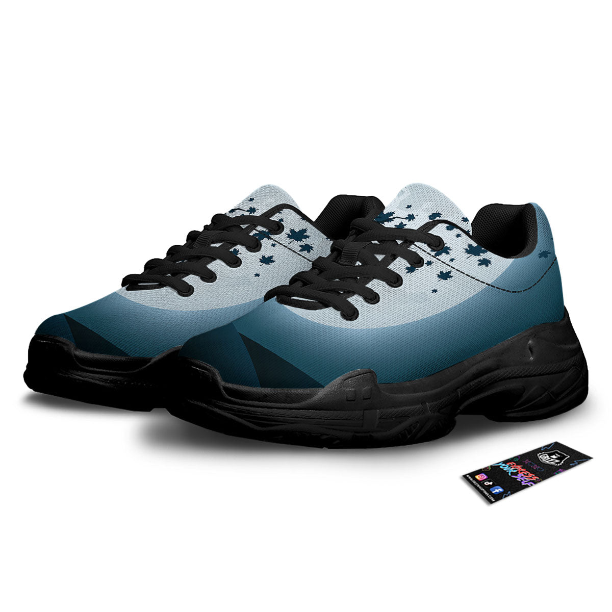 Moon Full Autumn Print Black Chunky Shoes-grizzshop