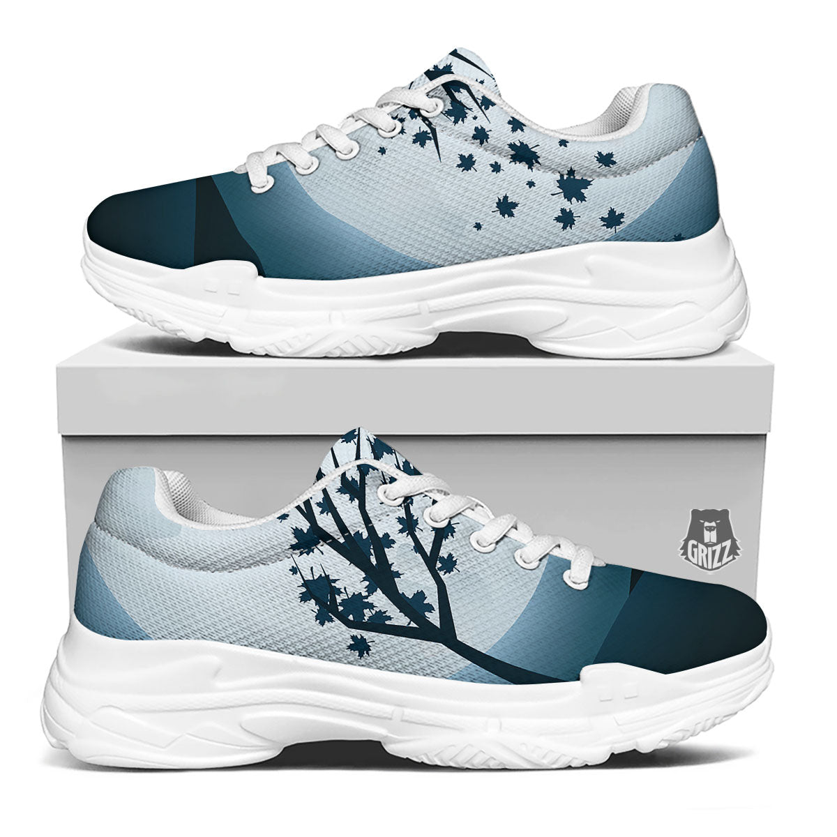 Moon Full Autumn Print White Chunky Shoes-grizzshop