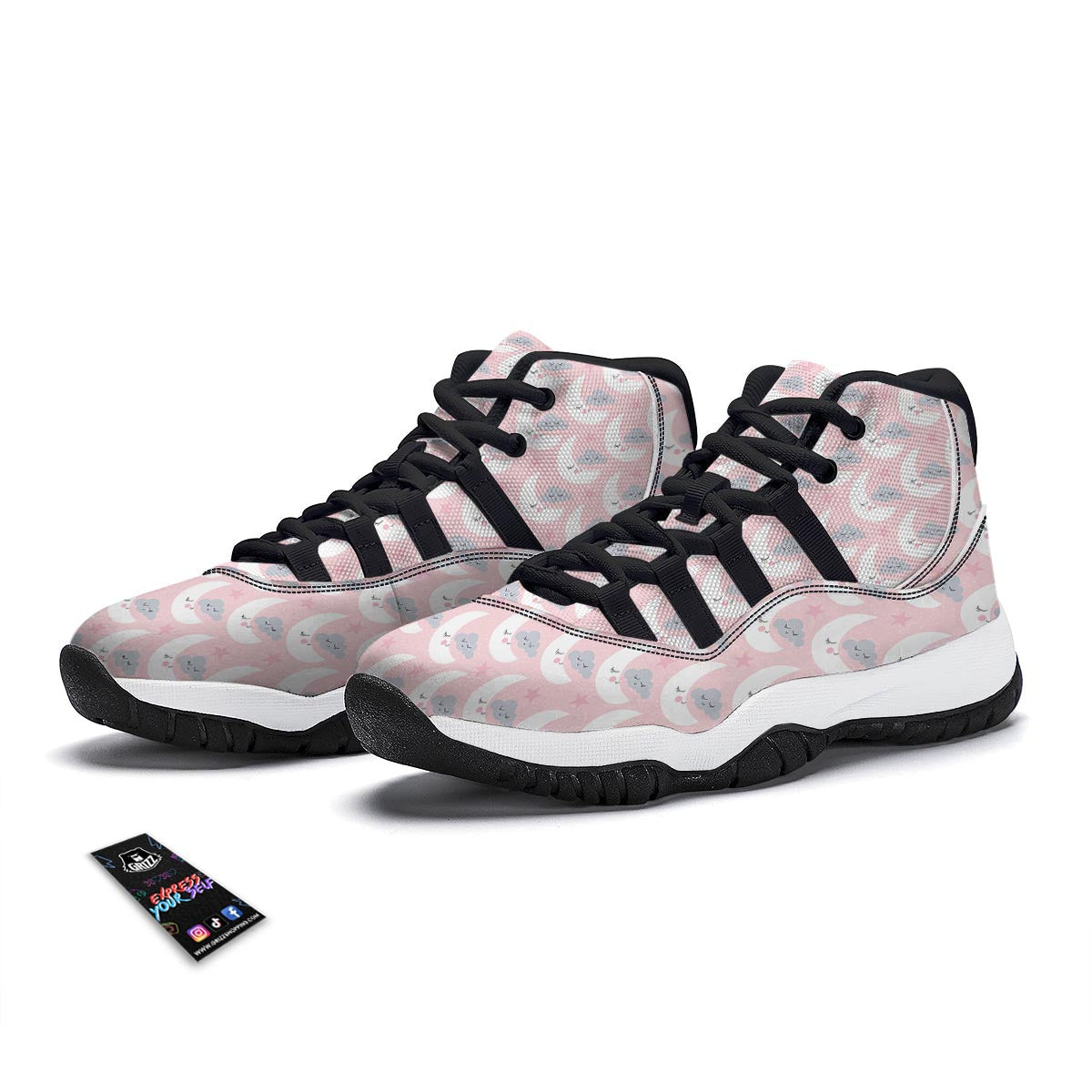 Moon Pattern Print Black Bball Shoes-grizzshop