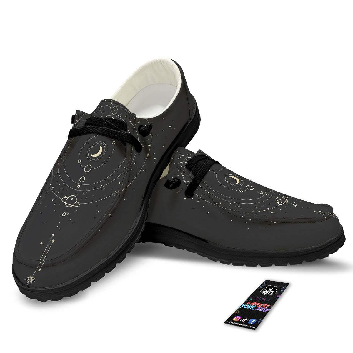 Moon Phase Galaxy Print Black Loafers-grizzshop
