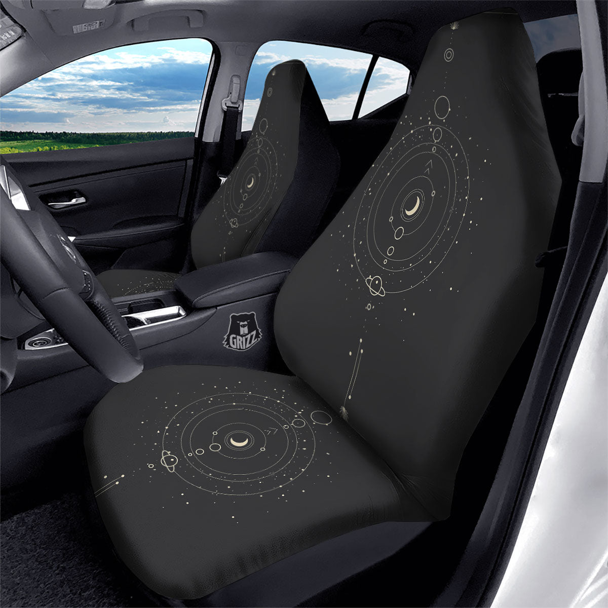 Moon Phase Galaxy Print Car Seat Covers-grizzshop