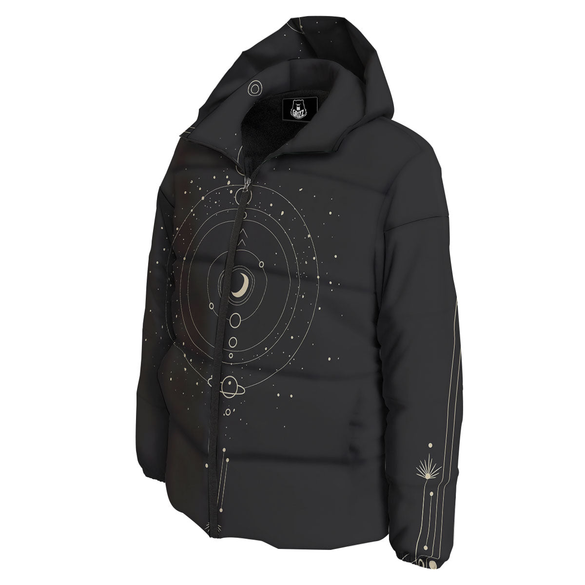 Moon Phase Galaxy Print Down Jacket-grizzshop