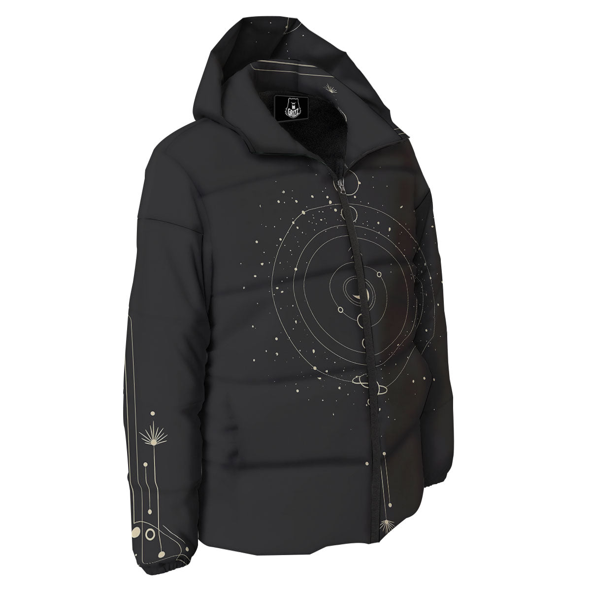 Moon Phase Galaxy Print Down Jacket-grizzshop