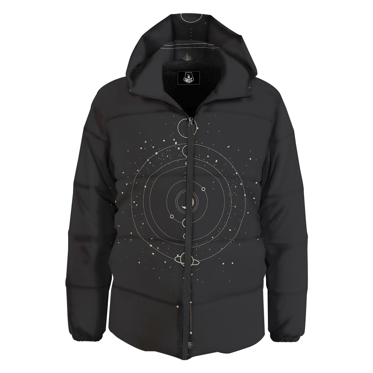 Moon Phase Galaxy Print Down Jacket-grizzshop