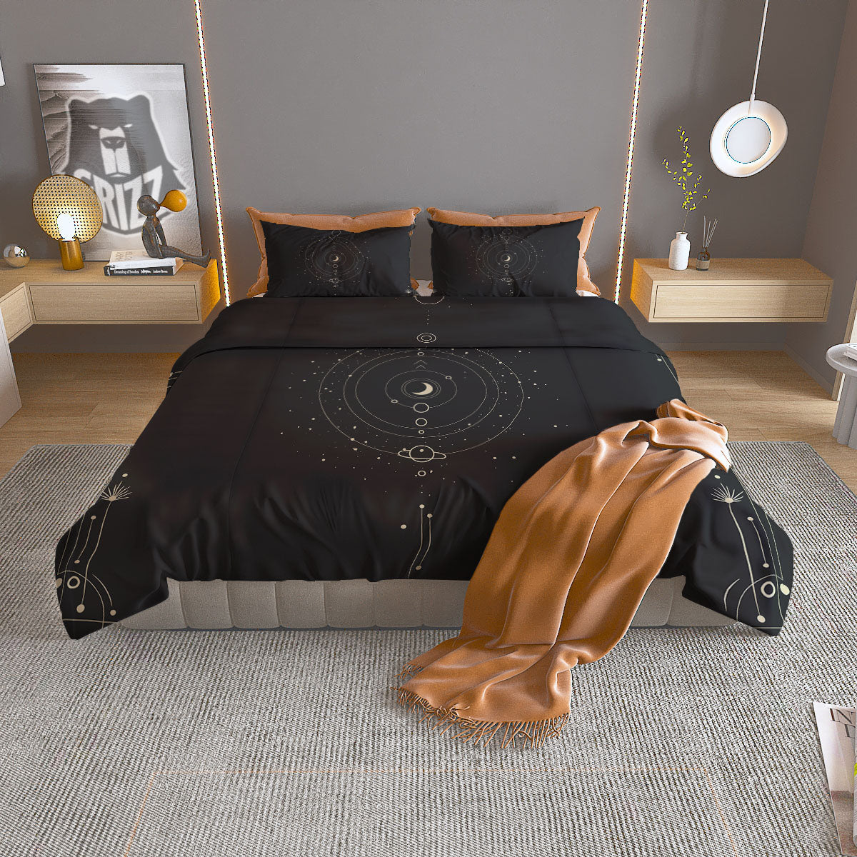 Moon Phase Galaxy Print Duvet Cover Bedding Set