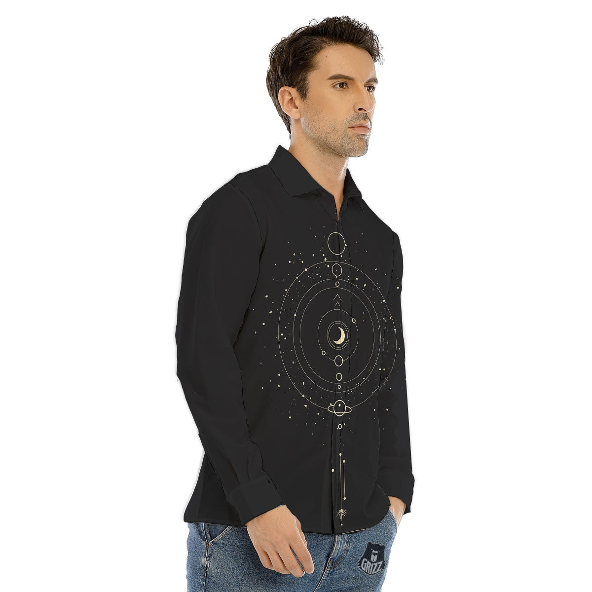 Moon Phase Galaxy Print Men's Dress Shirts-grizzshop