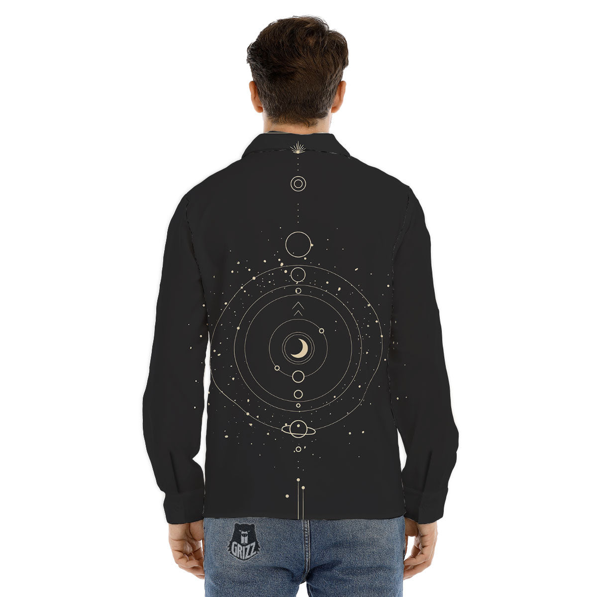 Moon Phase Galaxy Print Men's Dress Shirts-grizzshop