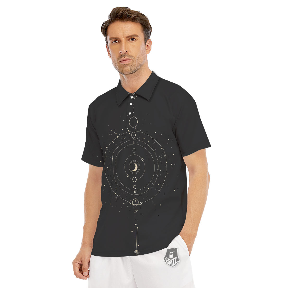 Moon Phase Galaxy Print Men's Golf Shirts-grizzshop