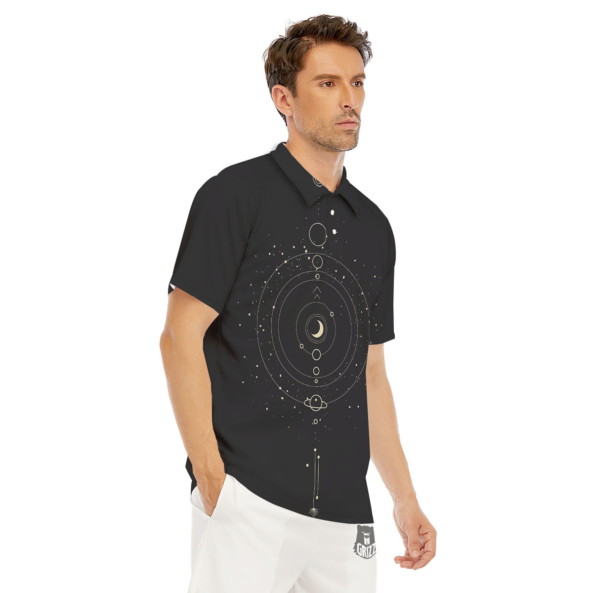 Moon Phase Galaxy Print Men's Golf Shirts-grizzshop