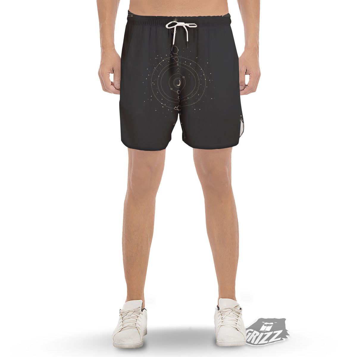 Moon Phase Galaxy Print Men's Gym Shorts-grizzshop