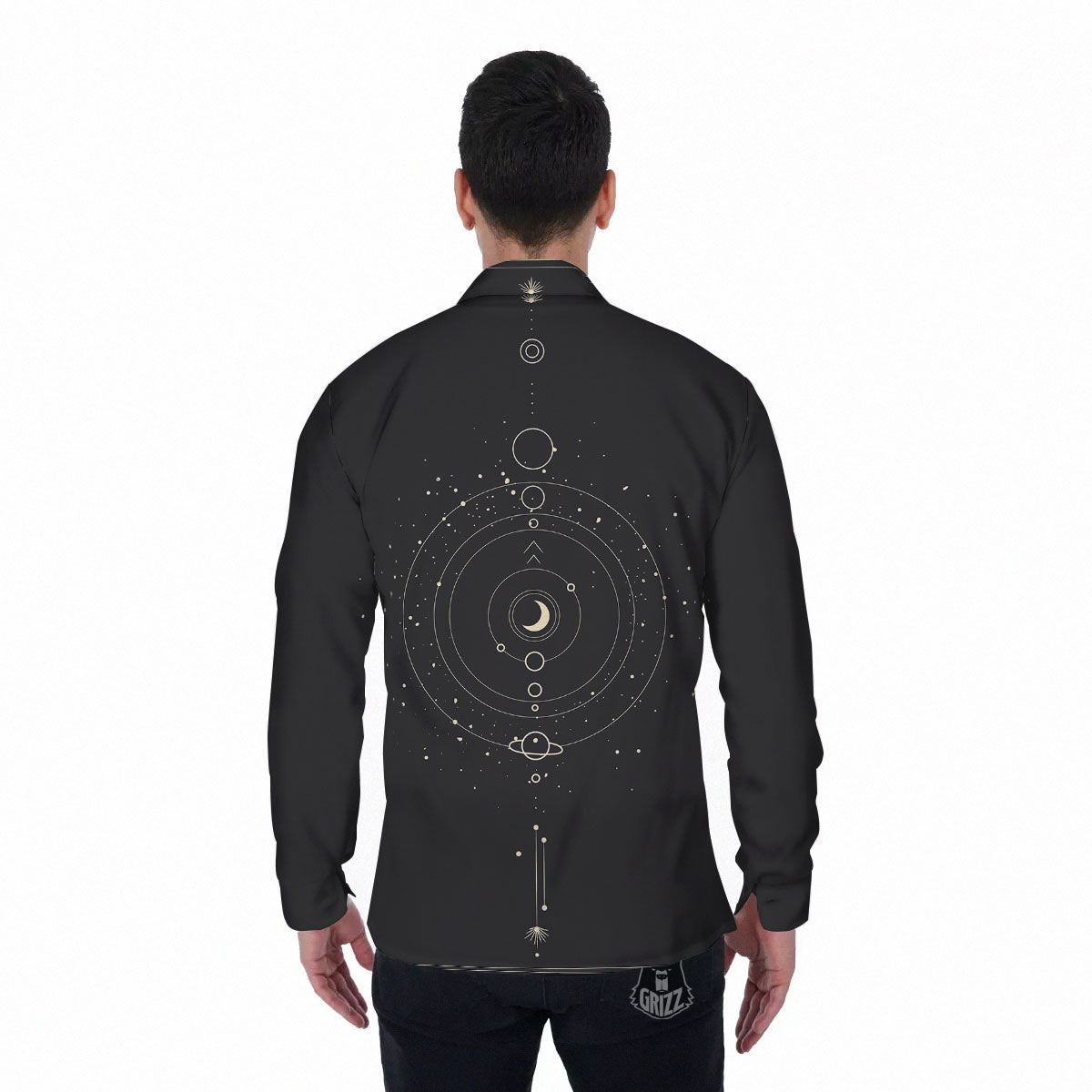 Moon Phase Galaxy Print Men's Long Sleeve Shirts-grizzshop