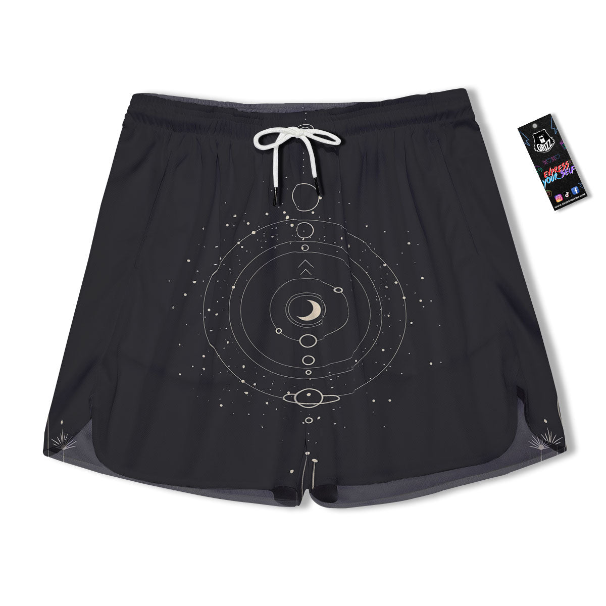 Moon Phase Galaxy Print Men's Running Shorts-grizzshop