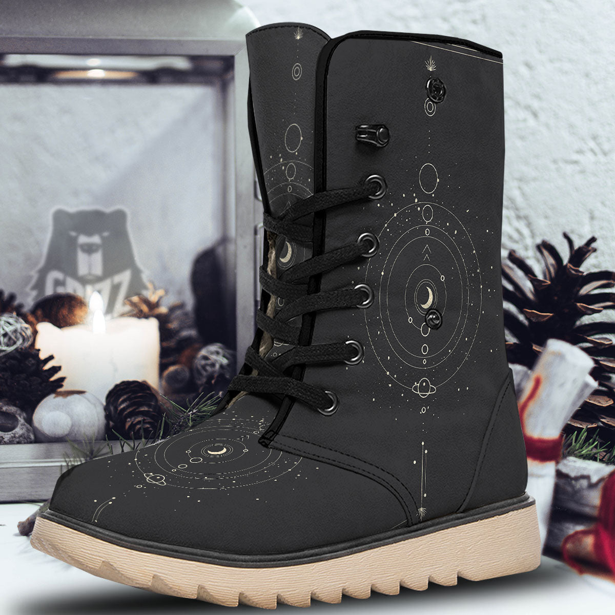 Moon Phase Galaxy Print Snow Boots-grizzshop