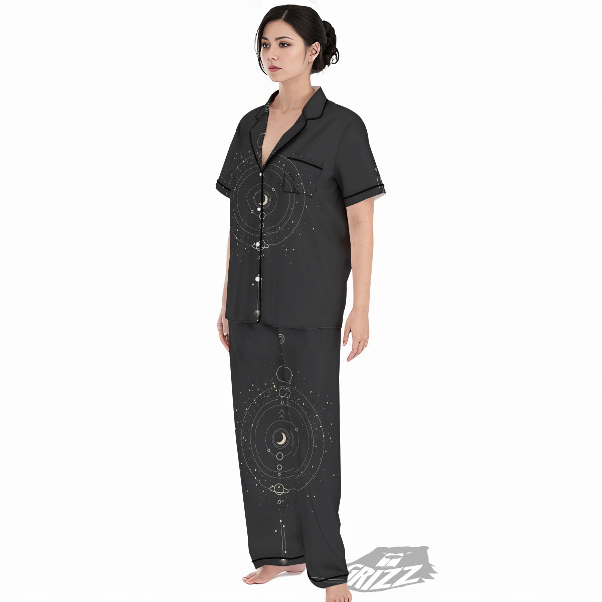 Moon Phase Galaxy Print Women's Pajamas Set-grizzshop