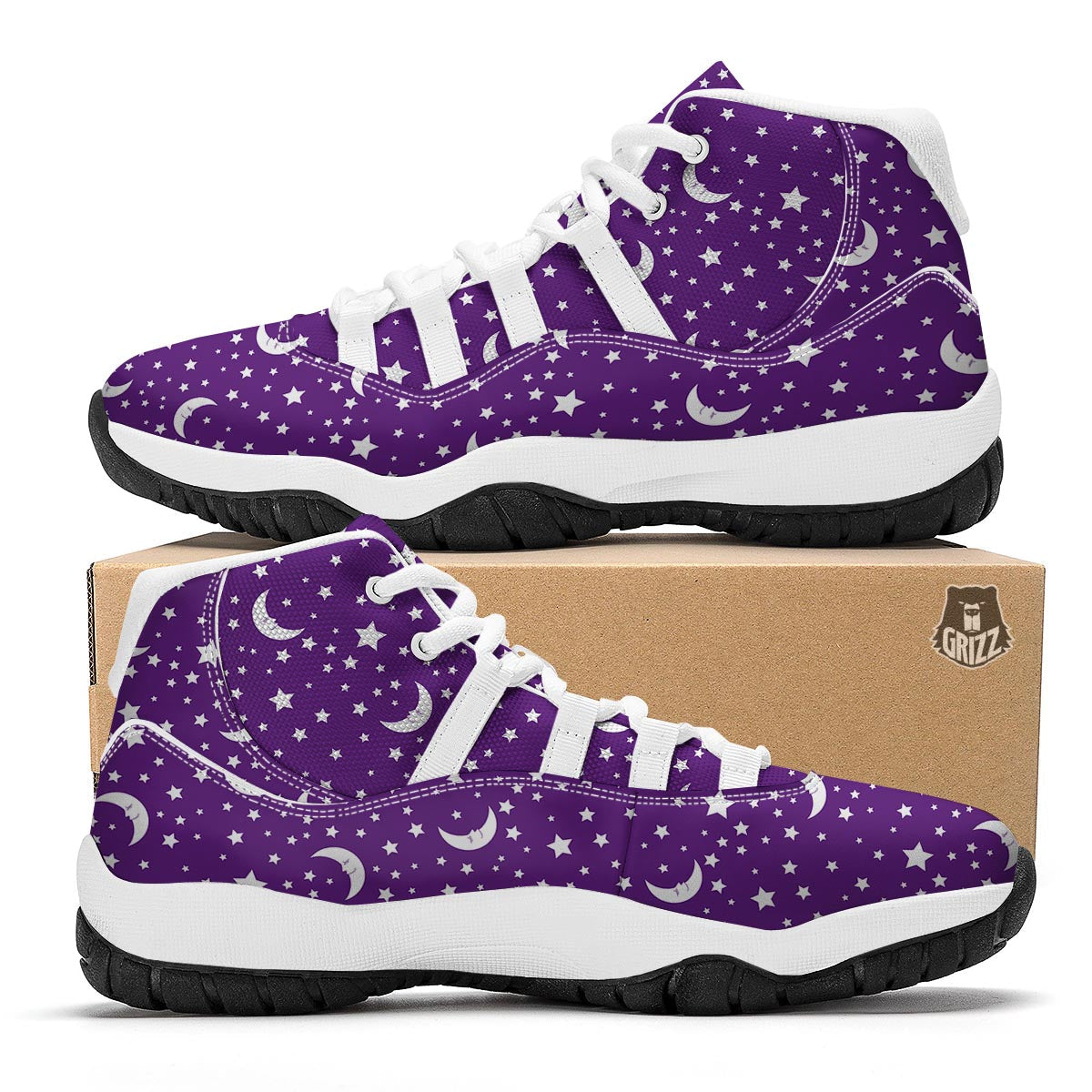 Moon Purple Pattern Print White Bball Shoes-grizzshop