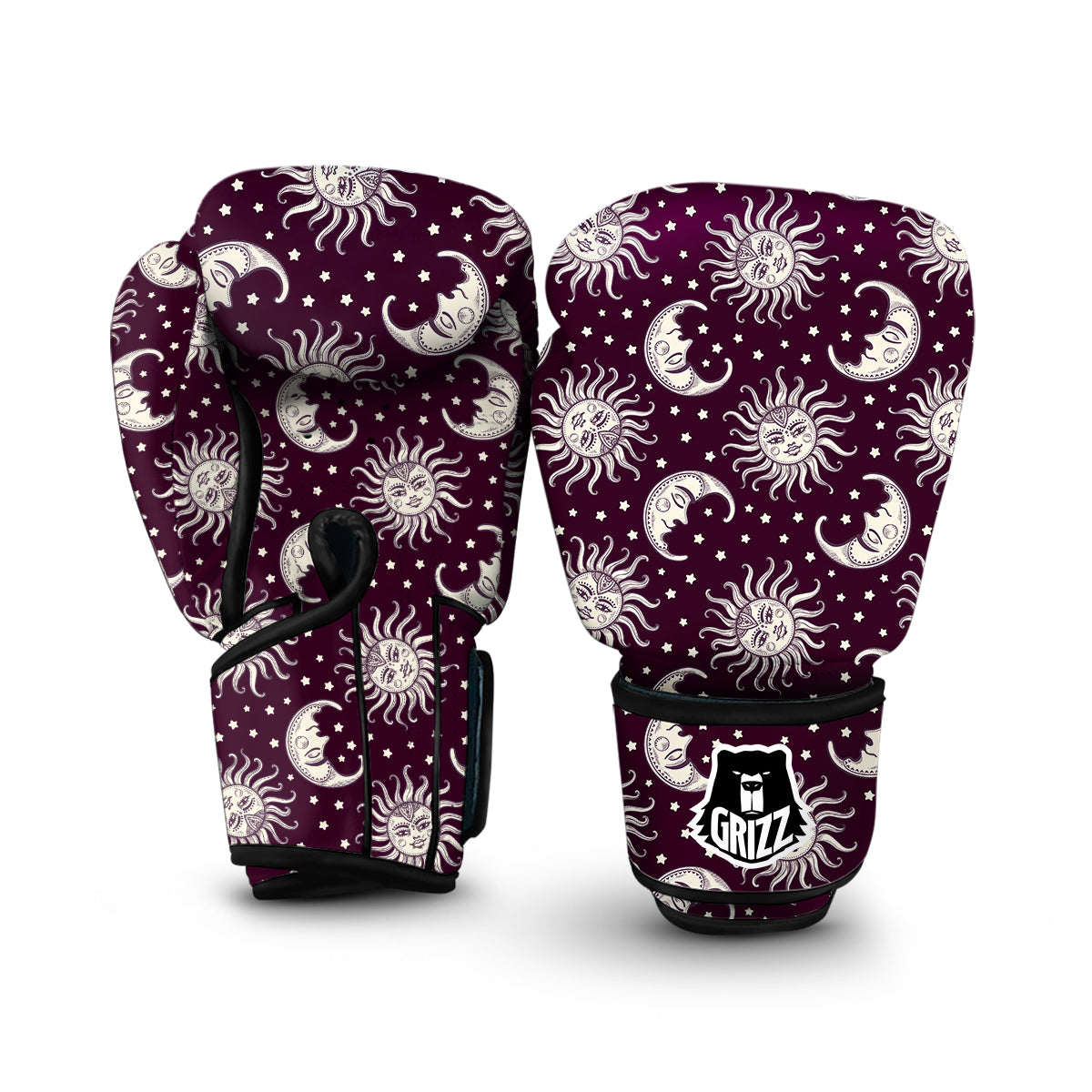 Moon Sun Celestial Pattern Print Boxing Gloves-grizzshop