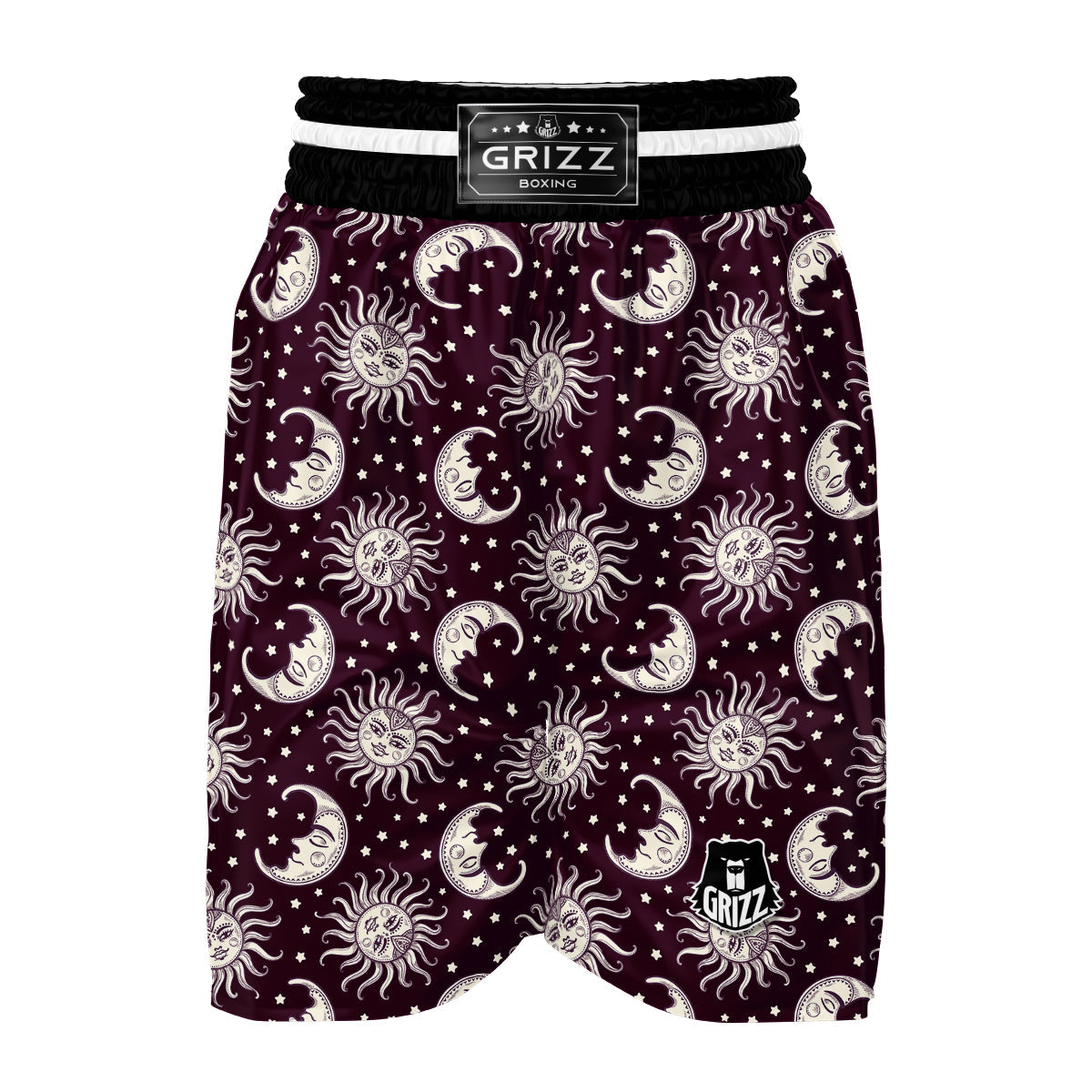 Moon Sun Celestial Pattern Print Boxing Shorts-grizzshop