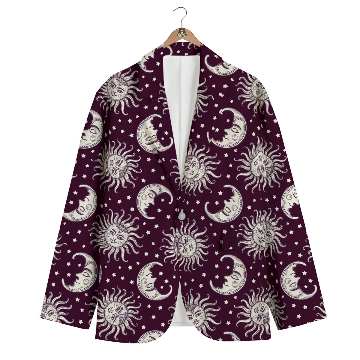 Moon Sun Celestial Pattern Print Men's Blazer-grizzshop