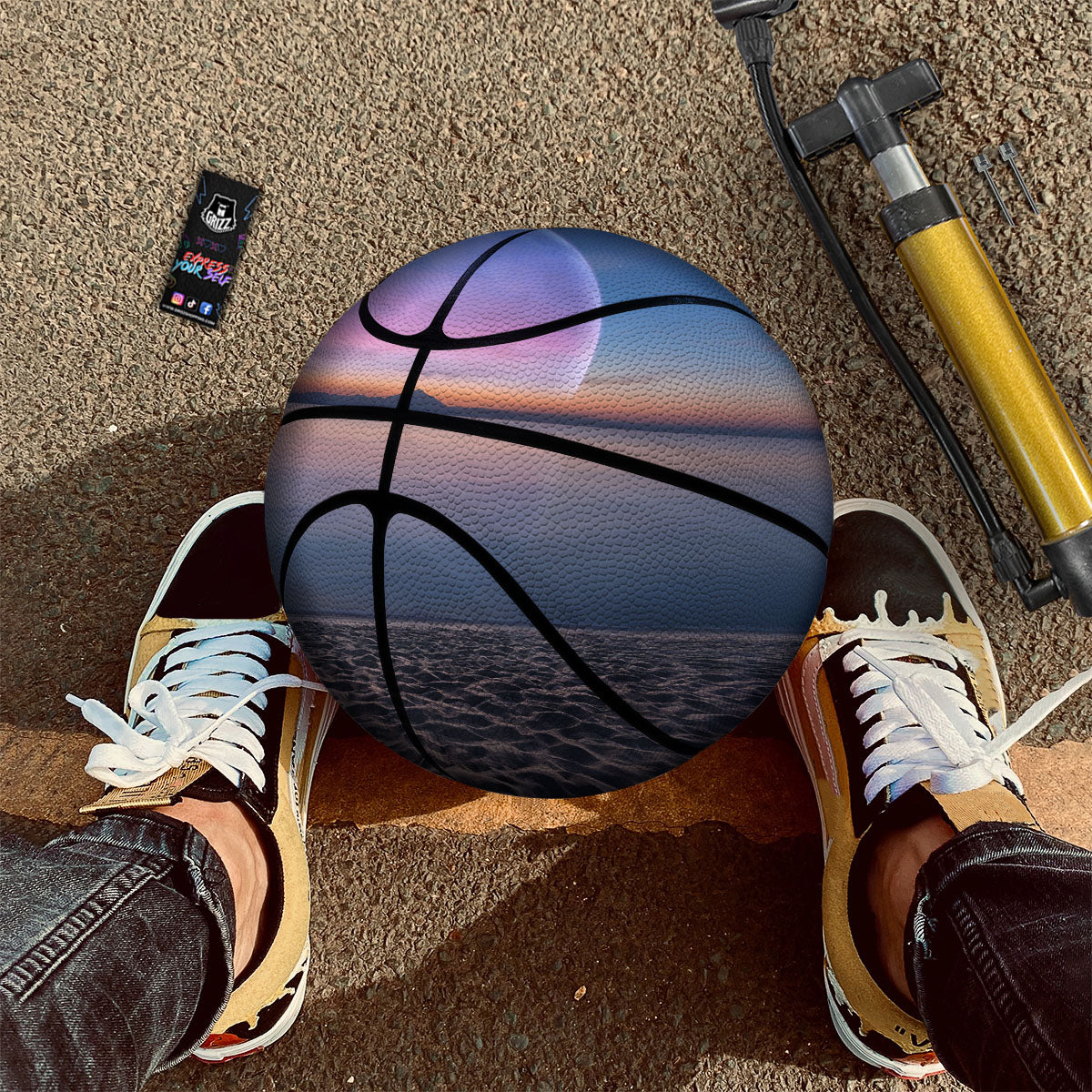 Moon And Beach Print Basketball