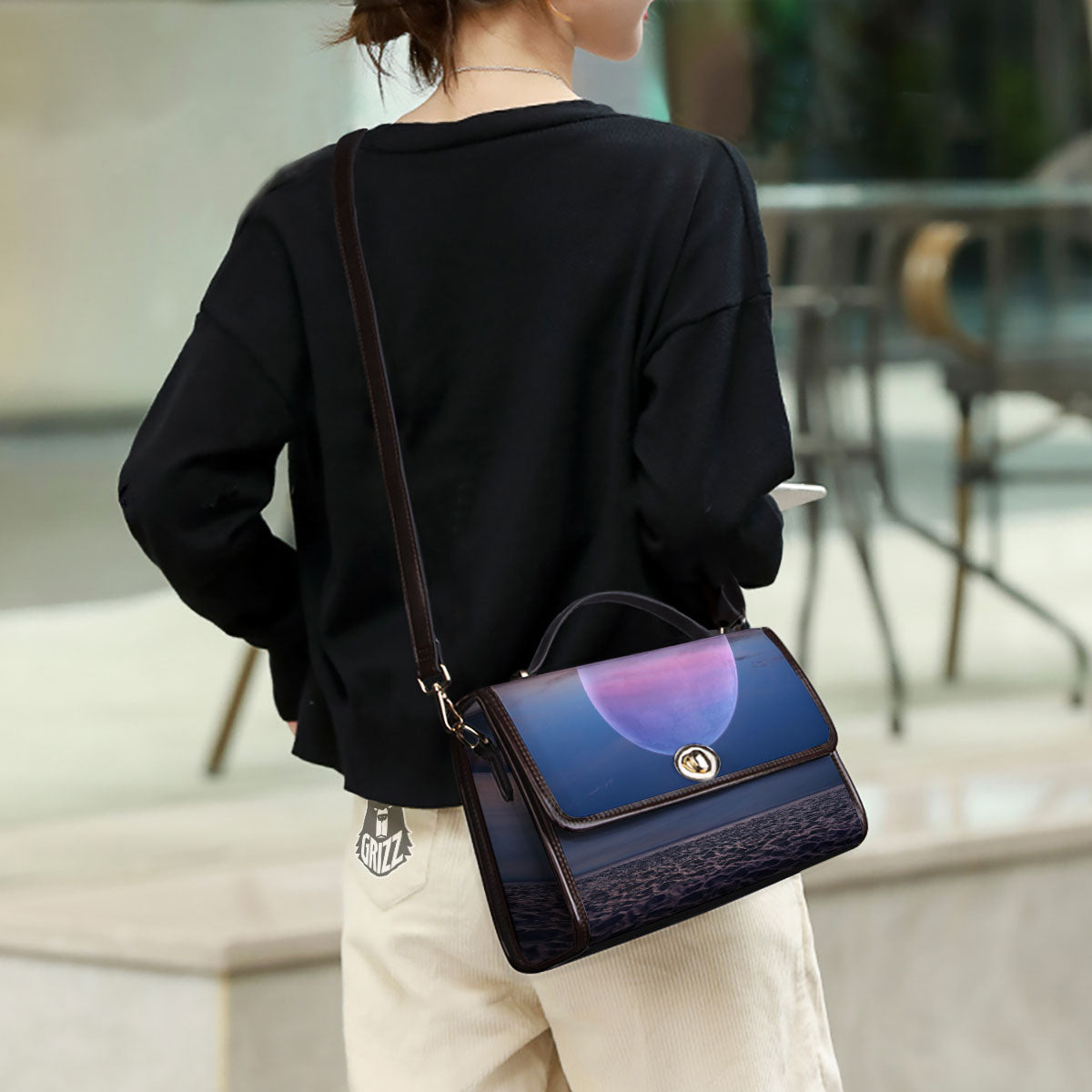 Moon And Beach Print Women's Satchel Bag