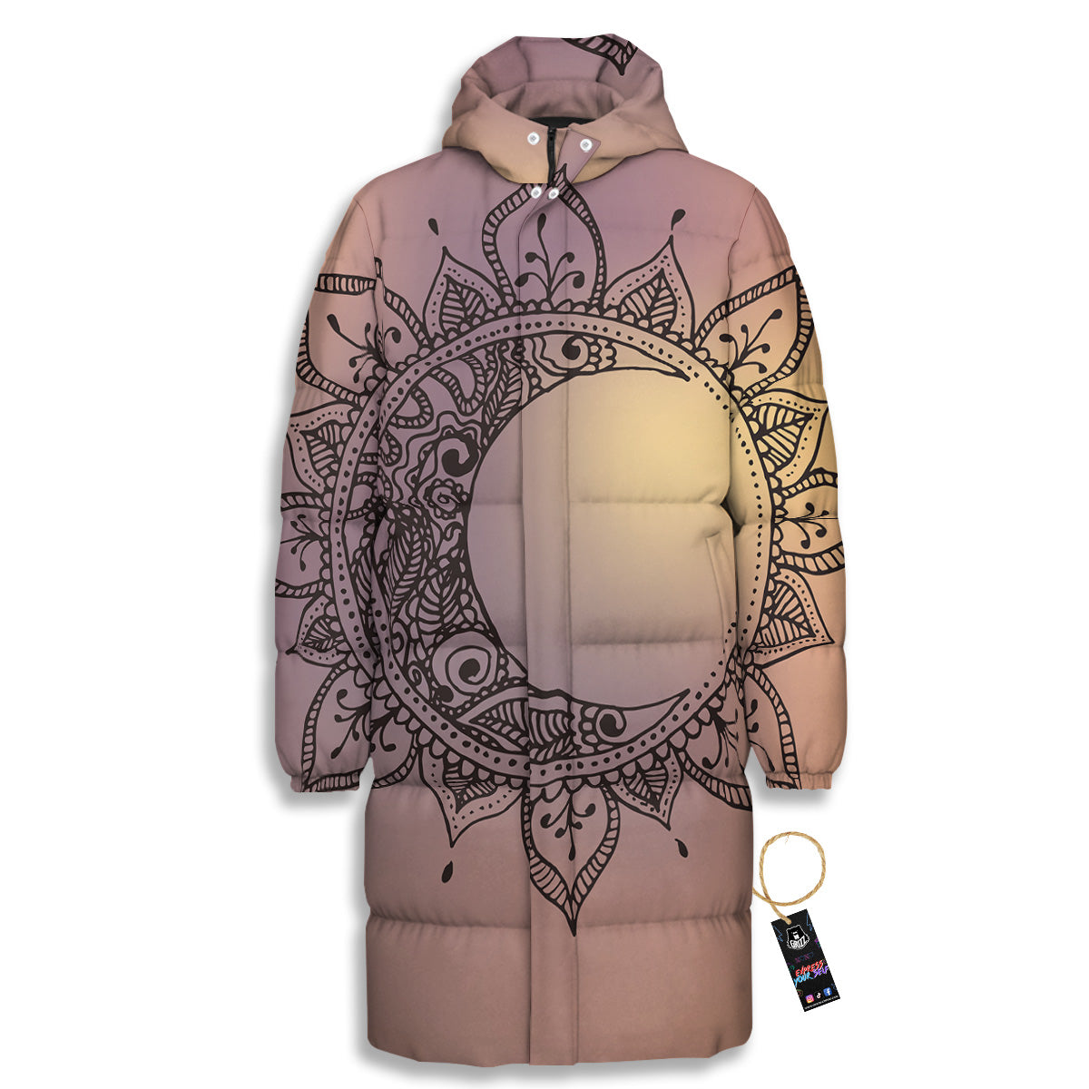 Moon And Bohemian Sun Print Long Down Jacket