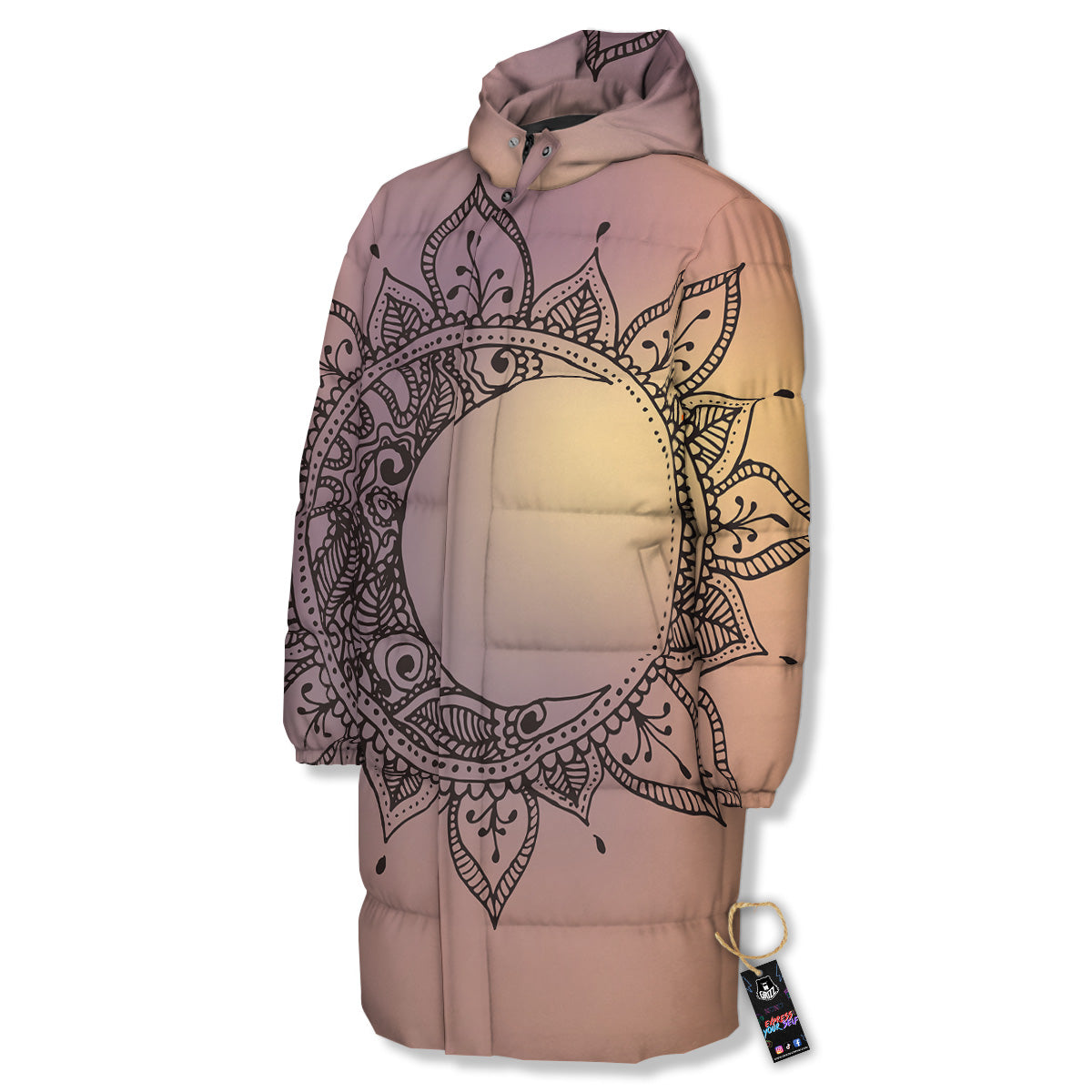 Moon And Bohemian Sun Print Long Down Jacket