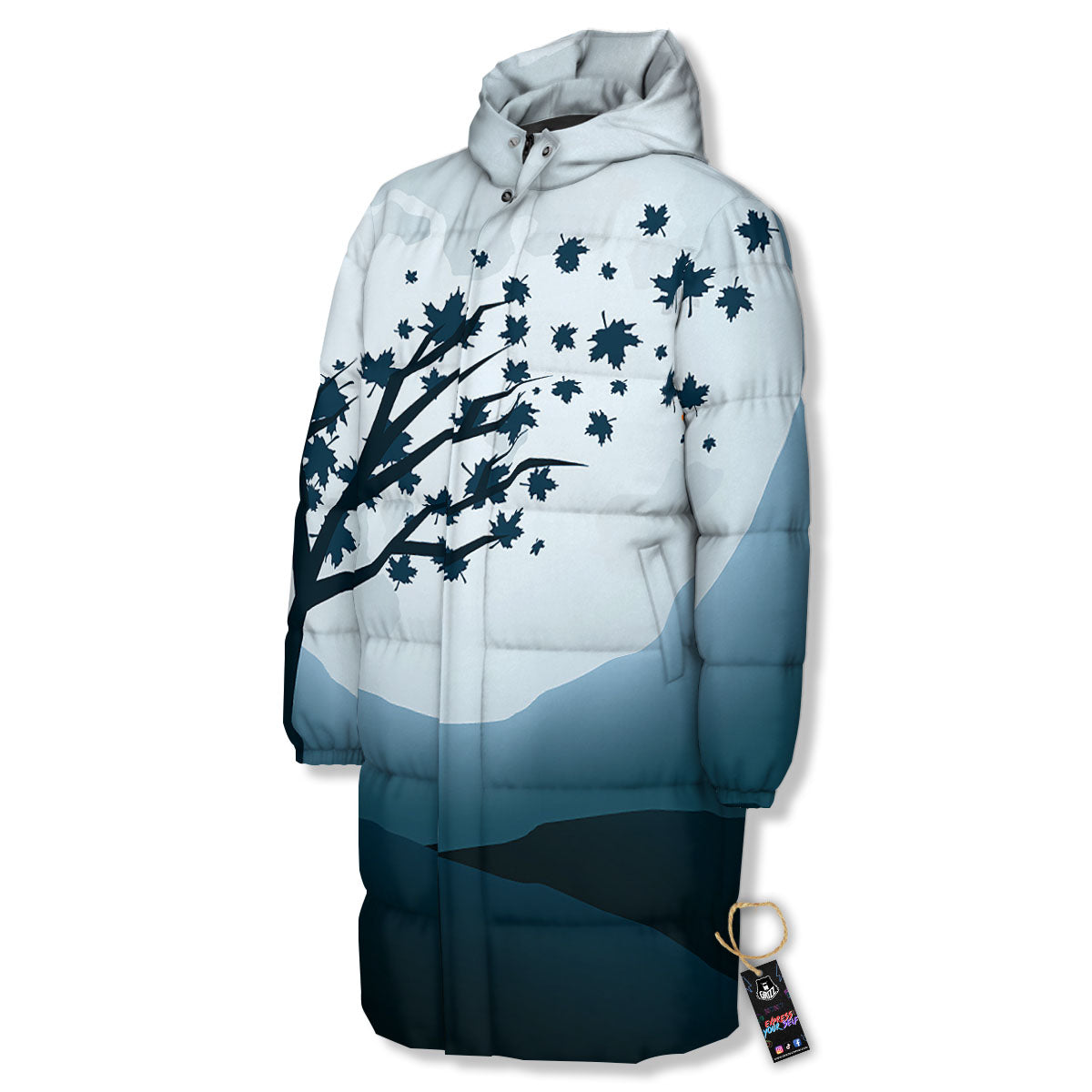Moon Full Autumn Print Long Down Jacket