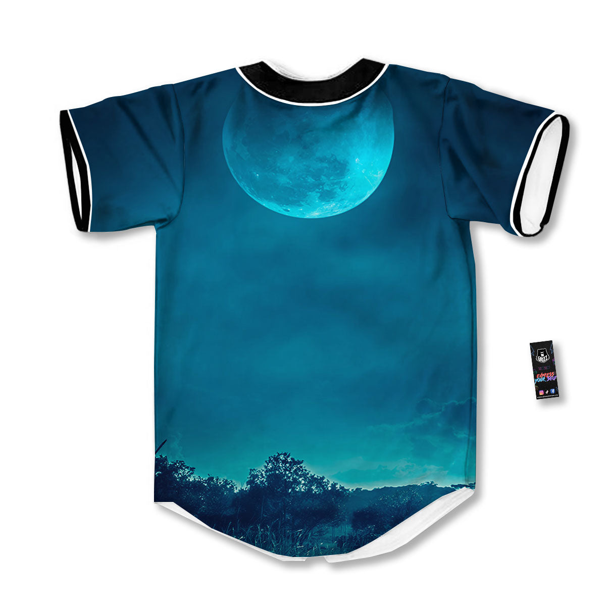 Moonlight And Night Forest Print Baseball Jersey-grizzshop