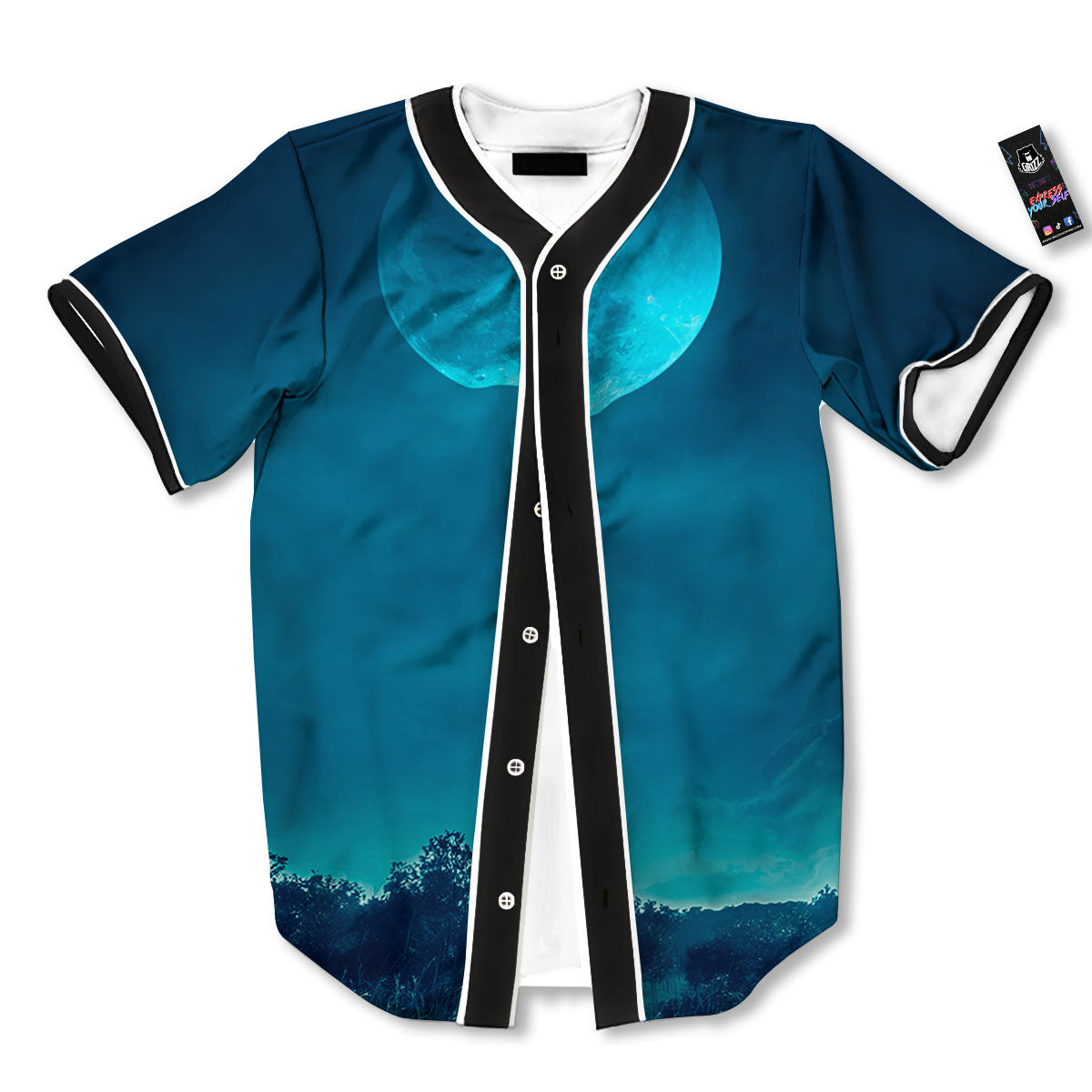 Moonlight And Night Forest Print Baseball Jersey-grizzshop