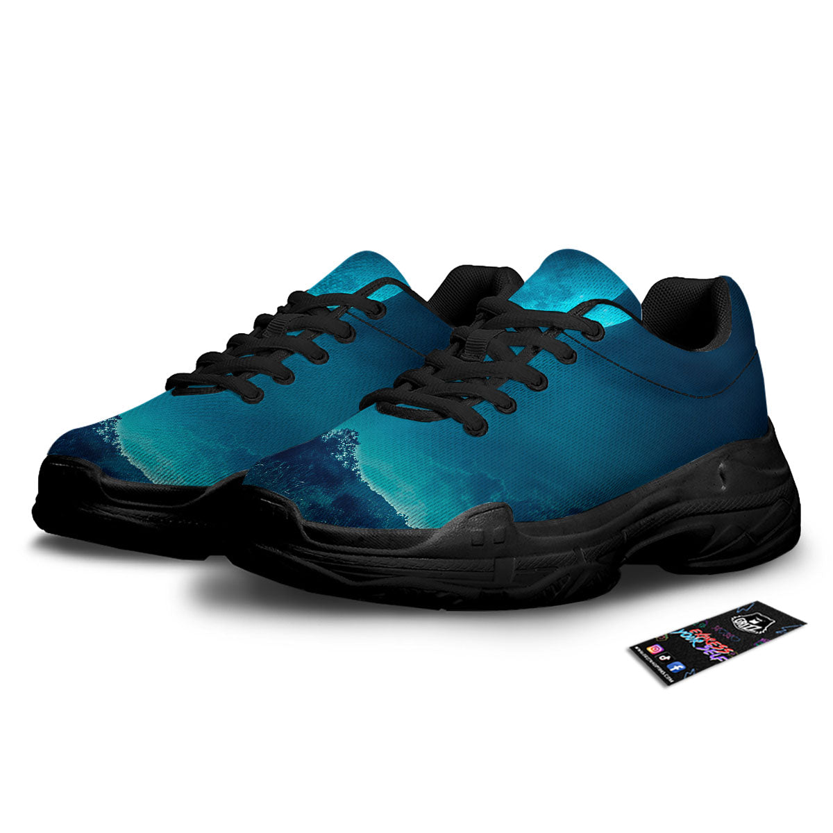 Moonlight And Night Forest Print Black Chunky Shoes-grizzshop