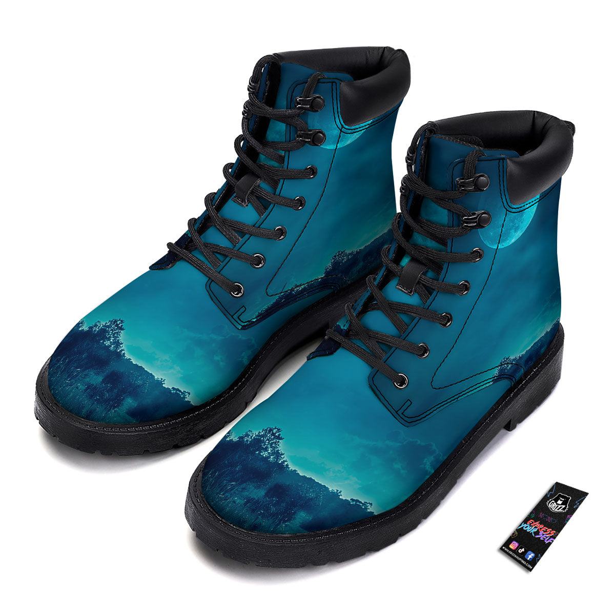 Moonlight And Night Forest Print Boots-grizzshop