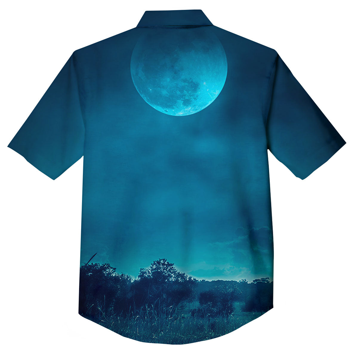 Moonlight And Night Forest Print Button Up Shirt-grizzshop