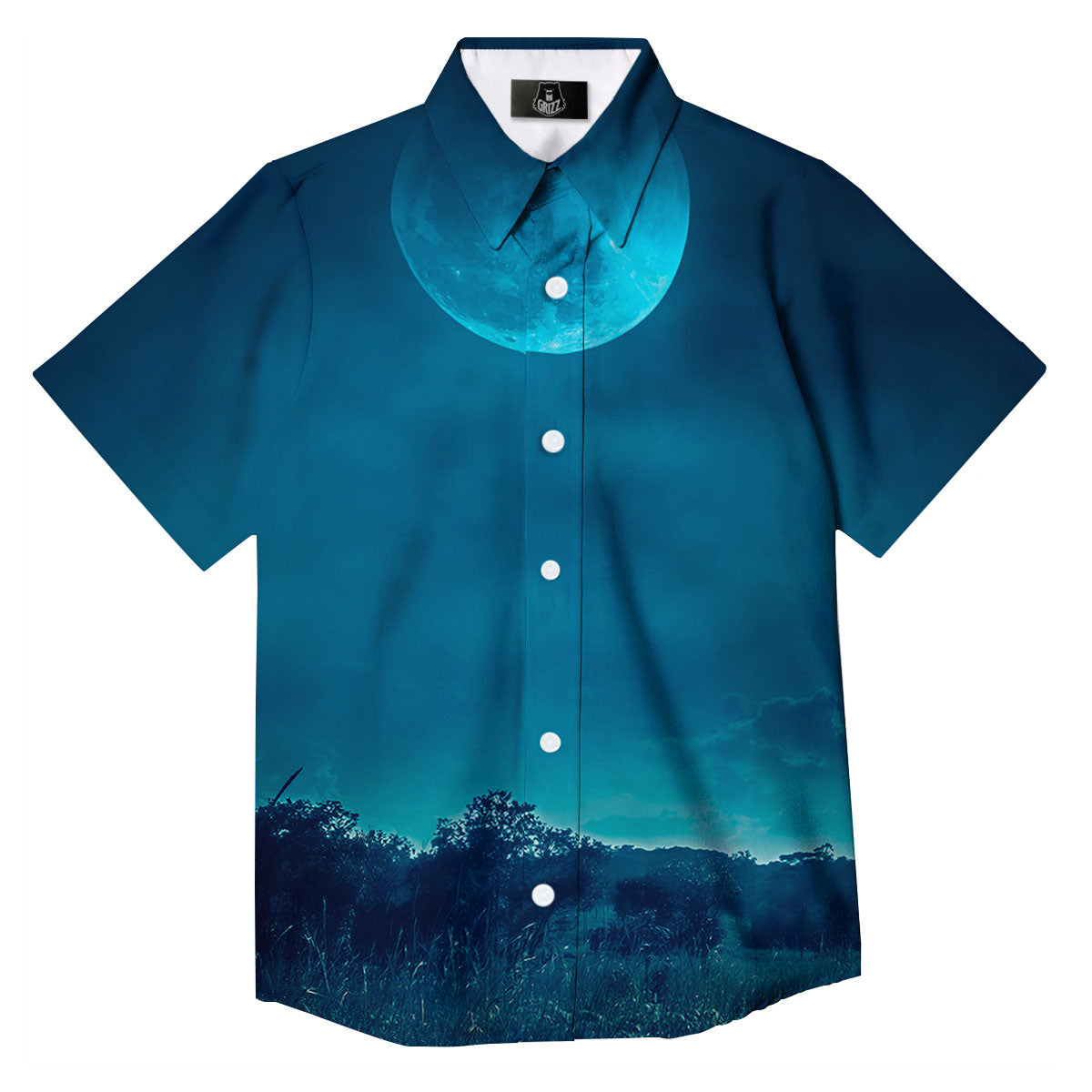 Moonlight And Night Forest Print Button Up Shirt-grizzshop